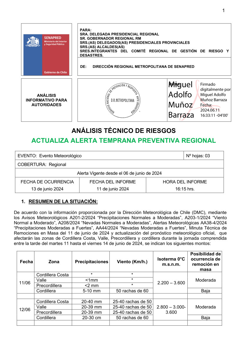 ACTUALIZA ALERTA TEMPRANA PREVENTIVA REGIONAL