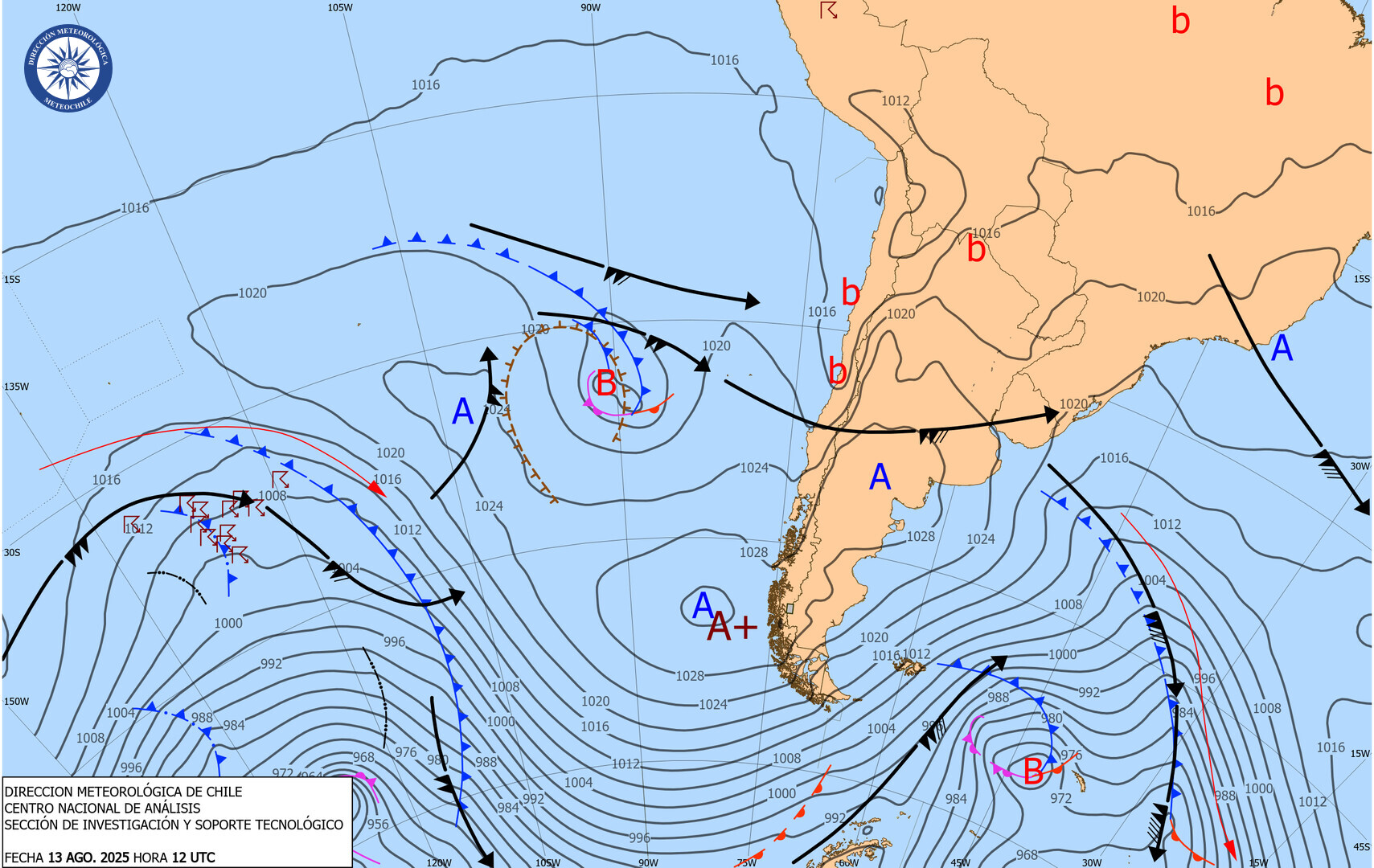 carta sinoptica 20250813 12UTC