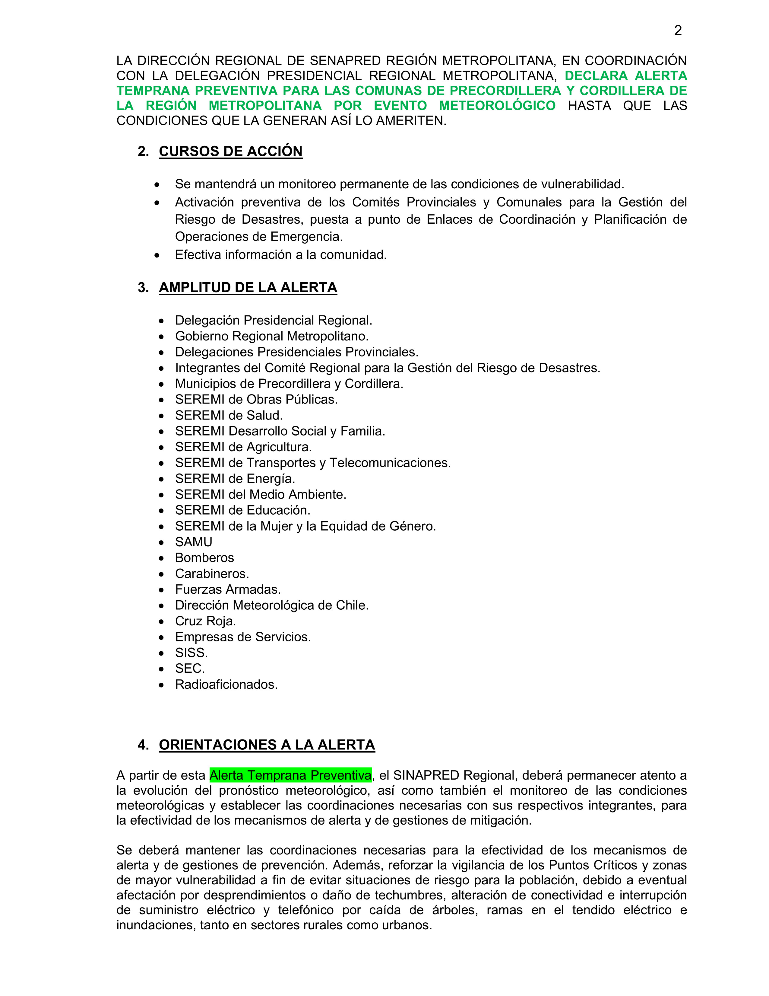 DECLARA ALERTA TEMPRANA PREVENTIVA PRECORDILLERA Y CORDILLERA POR EVENTO METEOROLÓGICO 29 01 2026. 02