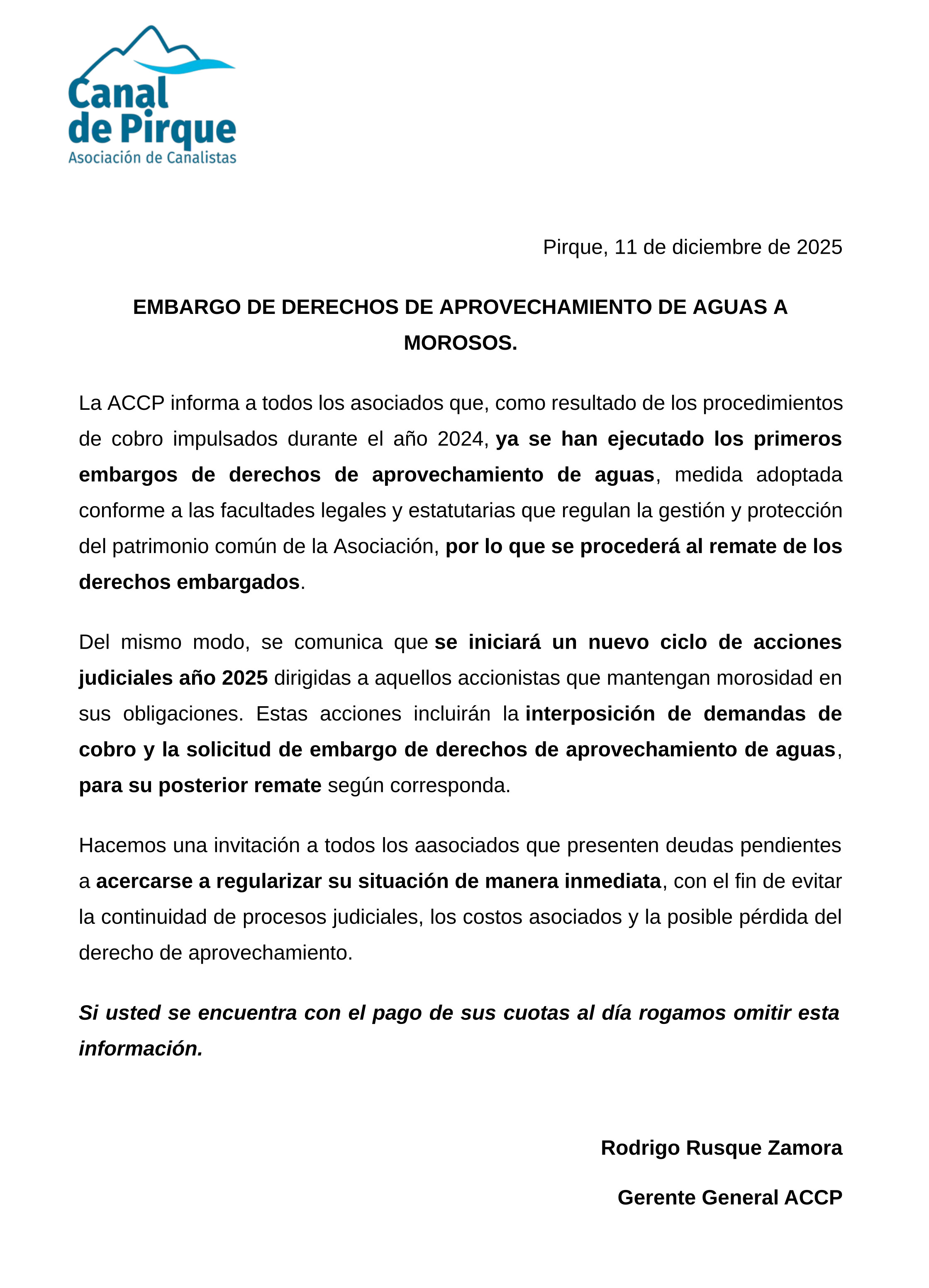 embargo de derechos de agua